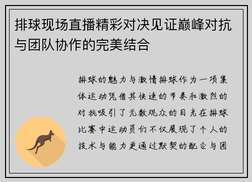 排球现场直播精彩对决见证巅峰对抗与团队协作的完美结合
